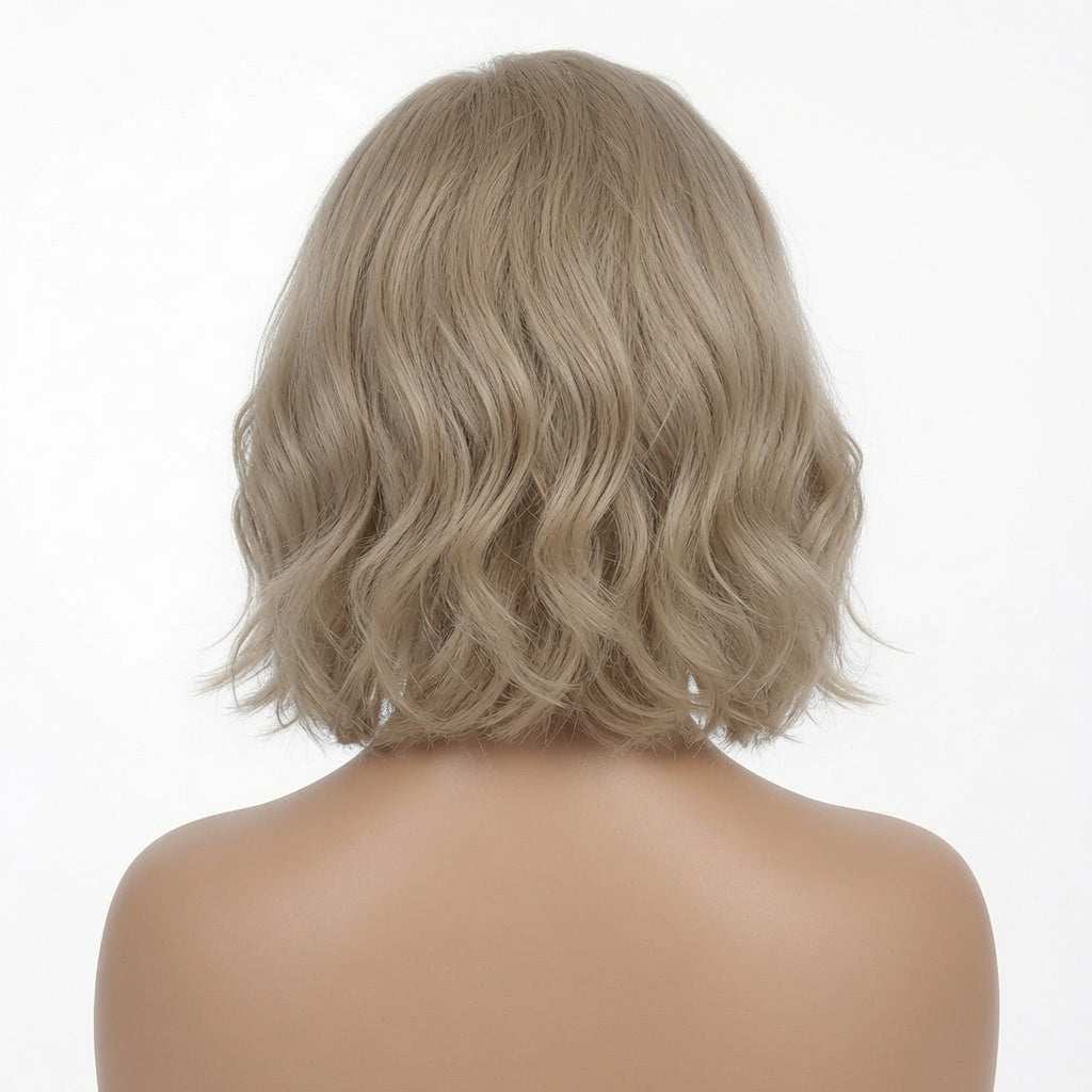 Short Ash Blonde Wavy Bob Lace Front Wig – Human Hair, Pre-Plucked Hairline, Glueless Cap