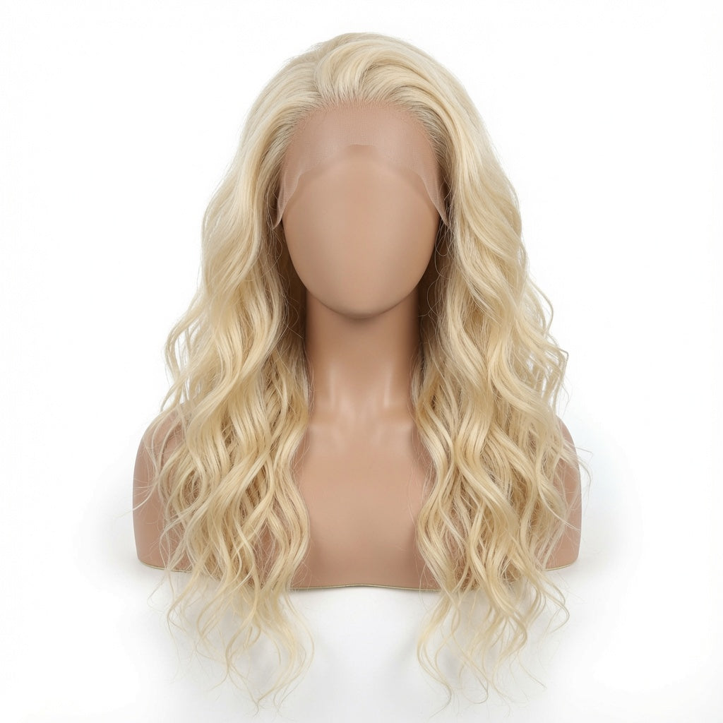 Long Platinum Blonde Wavy Lace Front Wig – 22 Inch Synthetic Fiber, Pre-Plucked Hairline, Glueless Cap