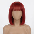 Short Red Straight Bob Lace Front Wig with Blunt Bangs – Human Hair, Pre-Plucked Hairline, Glueless Cap