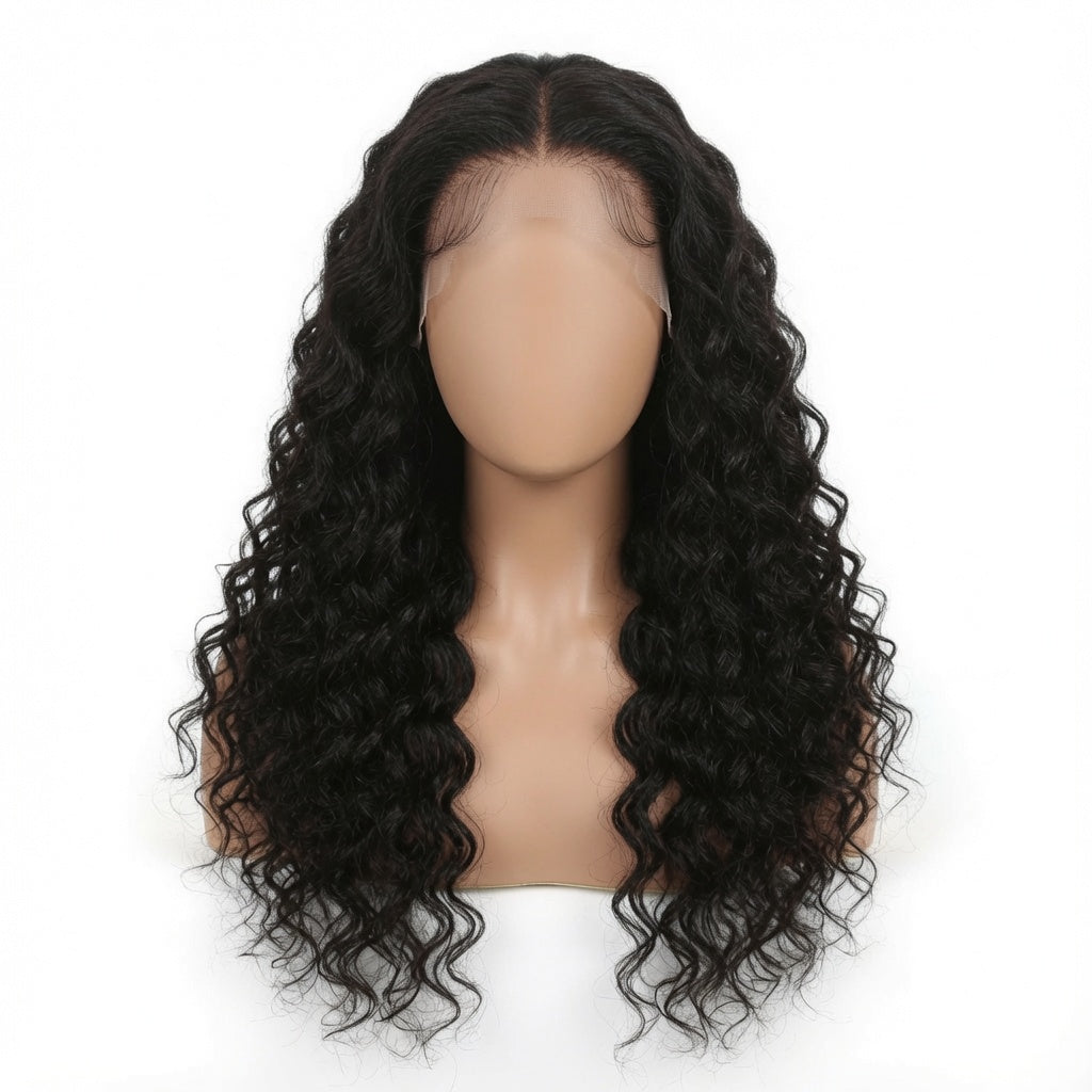22 Inch Black Curly Lace Front Wig – Synthetic Fiber, Pre-Plucked Natural Hairline, Glueless Cap