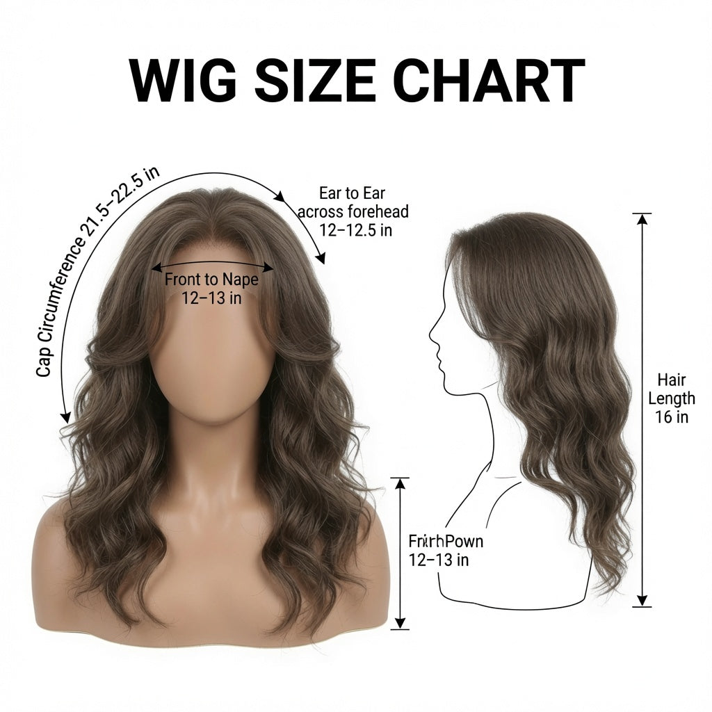 Medium Length Ash Brown Wavy Lace Front Wig – Synthetic Fiber, Pre-Plucked Hairline, Glueless Cap